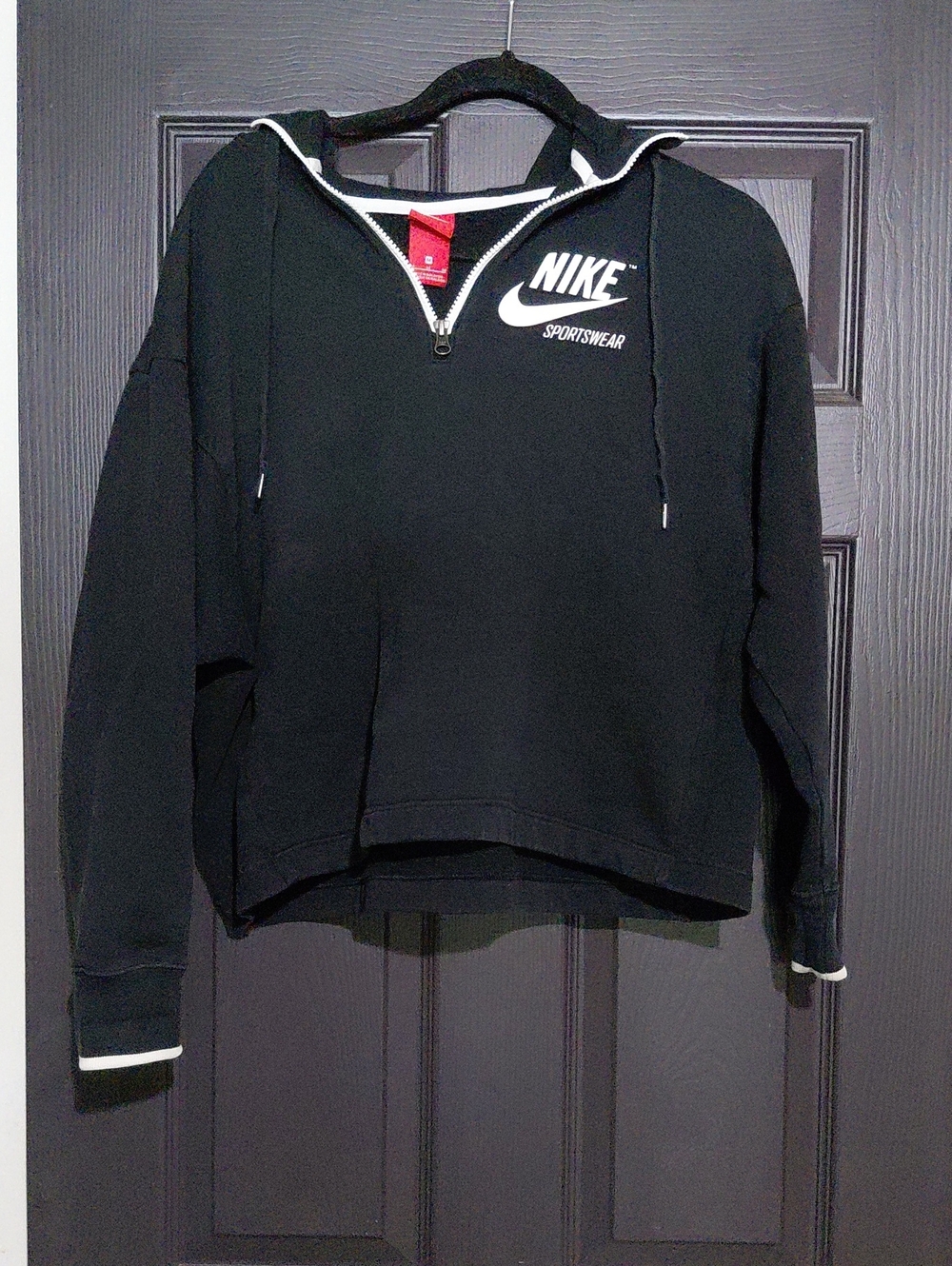 Nike Black Half-Zip Sportswear Pullover Hoodie with White Logo